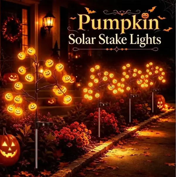 Solar Pumpkin Stake Lights, 20-Head Halloween Garden Lights with 8 Lighting Modes & Auto On/Off, Outdoor Pathway Yard Lawn Decor, 2/4 Pack
