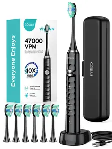 COSLUS Sonic Electric Toothbrush for Adults C40: 47000 VPM for Deep Cleaning with Travel Case - 5 Modes for Sensitive Teeth & Brace, Wireless Charging, 6 Brush Heads for Family