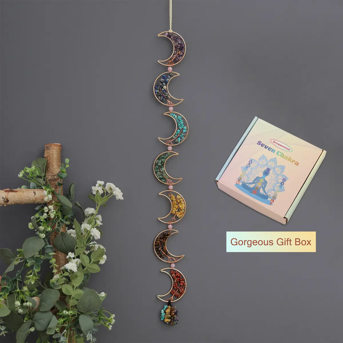 7 Chakra Crystal Hanging Decoration, Handmade Stone Tree of Life, Natural Gemstone Home Wall Hanging Decoration, Room Living Room Courtyard Hanging Decoration, Birthday Gifts
