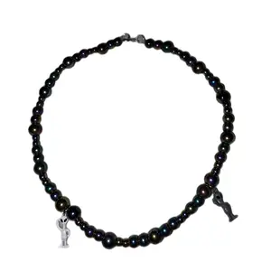 Alien Choker - Black Beaded Necklace with Alien Charm and Pendant