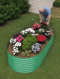 8x4x2Ft Oval Galvanized Steel Raised Garden Bed - Durable Outdoor Metal Planter Box for Vegetables, Flowers, Herbs - Rust-Resistant, Easy Assembly, Green
