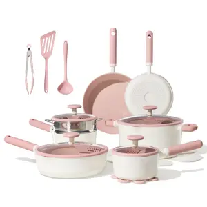 [Official] CAROTE 21pcs Ceramic Cookware Set, Non Toxic Pure White/Pink Pots and Pans Set Nonstick, All Stovetops Compatible