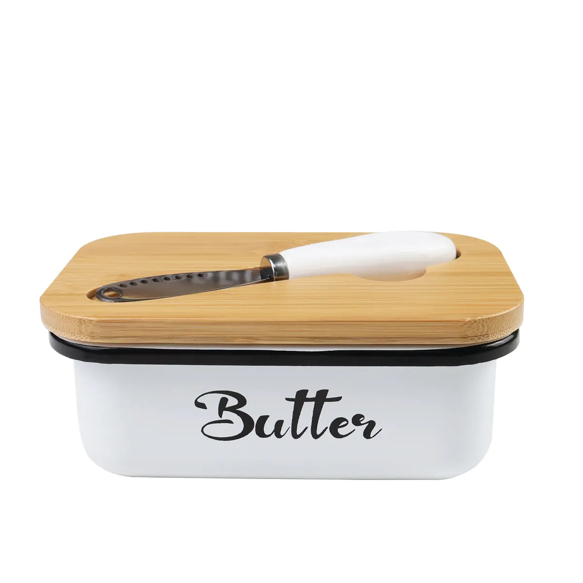 Luxury Large Iron Butter Dish with Lid - Durable Ceramic Kitchen Utensil Container, Easy-Clean Design, High-Quality Silicone Seal, Included Knife for Convenient Slicing, Freshness-Preserving, Ideal Gift for Butter Lovers, Utensils