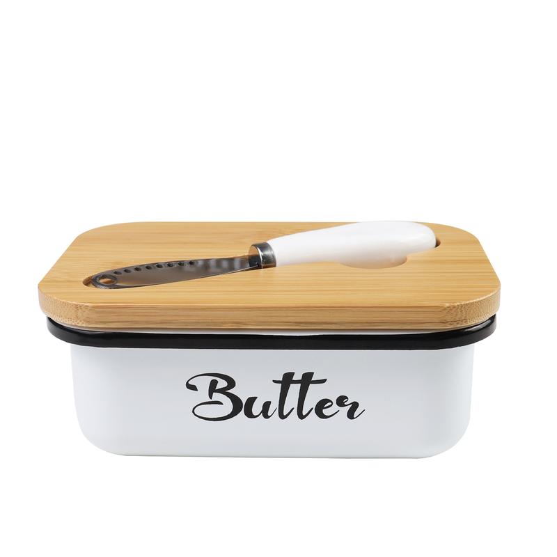 Luxury Large Iron Lidded Butter Dish - Durable and Elegant Ceramic Utensils Container, Easy-Clean Design, Leakproof Silicone Lid, Included Knife for Convenient Slicing, Stainless Steel Freshness Preserver, Perfect Gift for Kitchen Lovers