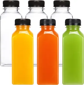6pcs 12oz Plastic Juice Bottles with Caps, Clear Empty Reusable Water Bottles