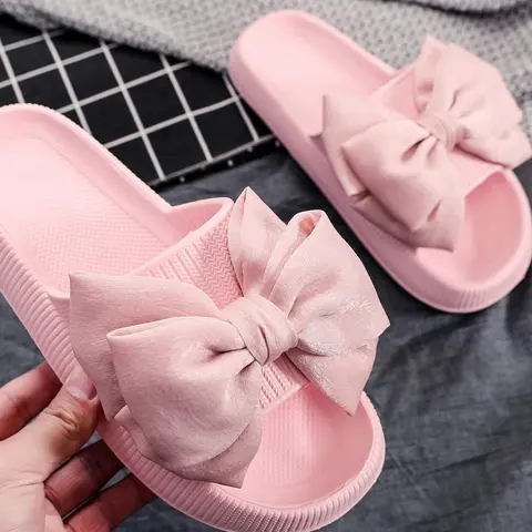 Summer New Thick Sole Anti-Slip Non Slip Design Comfortable Slippers, Casual Eva Material, Butterfly Knot Design, Ideal for Home, Beach, Bathroom