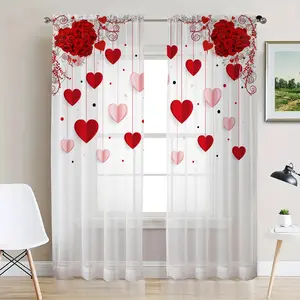 Heart Pattern Curtain, Romantic Lightweight Soft Curtain, Window Curtain, Home Decoration Curtain for Home Living Room Bedroom Decor