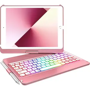 Keyboard Case Compatible with iPad 10.2 inch 9th Gen 2021,for iPad 8th Generation 2020, 7 Color Backlit 360 Rotatable  Detachable  Keyboard Cover Tablet Case