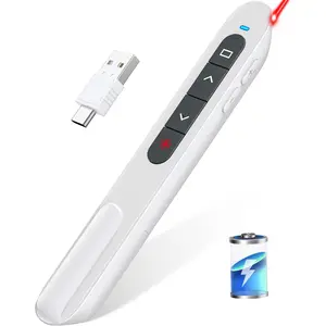 Rechargeable Presentation Clicker USB C  Presenter Remote with Volume Control, RF 2.4GHz White  Presentation Remote PowerPoint Clicker Slide Advancer for Teachers Office (White