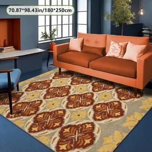 Vintage Moroccan Caramel Geometric Pattern Velvet, Vintage Boho Rug, Soft and Comfortable Home Decor for Living Room & Bedroom, Versatile Mat for Various Settings