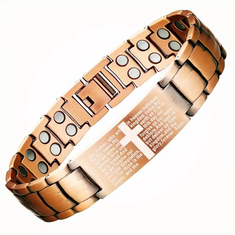 Personalized Full Width Double Row Bracelet Retro Men's Bracelet with Cross Design and Inspirational Text