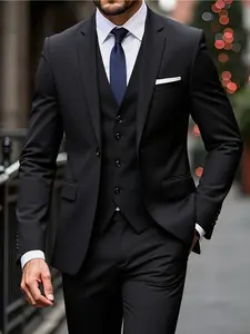 Men'S 3pcs Suit - Slim Fit Tuxedo Set for Weddings & Formal Occasions, Black Suit with White Shirt & Pants, Perfect for Office Meetings and Elegant Events, Formal Attire|Slim Fit Suit|Durable Wedding Wear