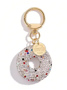 New Silver Donut Keychain with Rhinestones, Handmade Minimalist Style, Perfect Graduation and Back-To-School Gift, Bag Charm, Car Key Chain, Phone Strap
