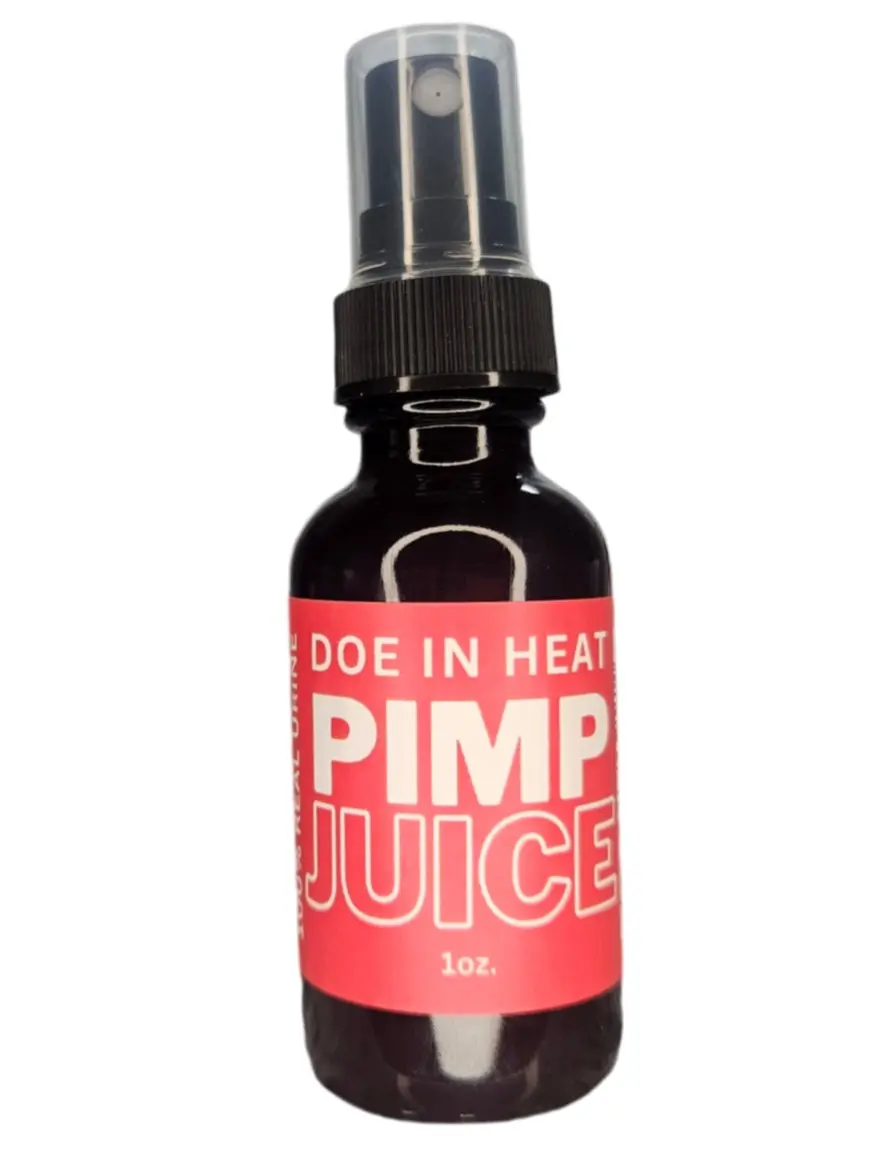 Deer Pimp PIMP JUICE Doe Estrus Spray – 100% Real Doe in Estrus Urine 1 oz Spray Bottle for Buck Attraction During Pre-Rut Rut & Second Rut