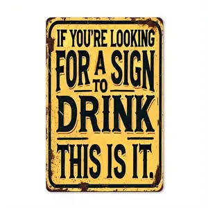 Vintage Bar Decor 2D Flat Funny Drinking Quote Metal Sign Retro Yellow Black Design Heavy Duty Aluminum Plaque for Home Pub Office Easy Hang Wall Art Idea