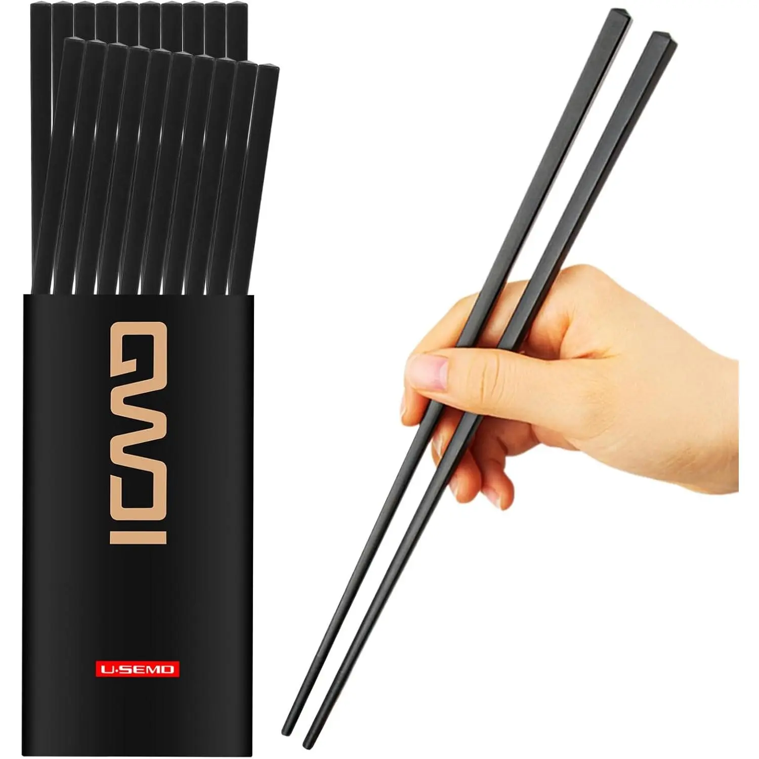 10 Pairs Fiberglass  Chopsticks Dishwasher Safe, 27.3CM/10.74inch Non-Slip  Chinese Minimalism Family/ Hotel/ Restaurant Chop Sticks  Set, Black