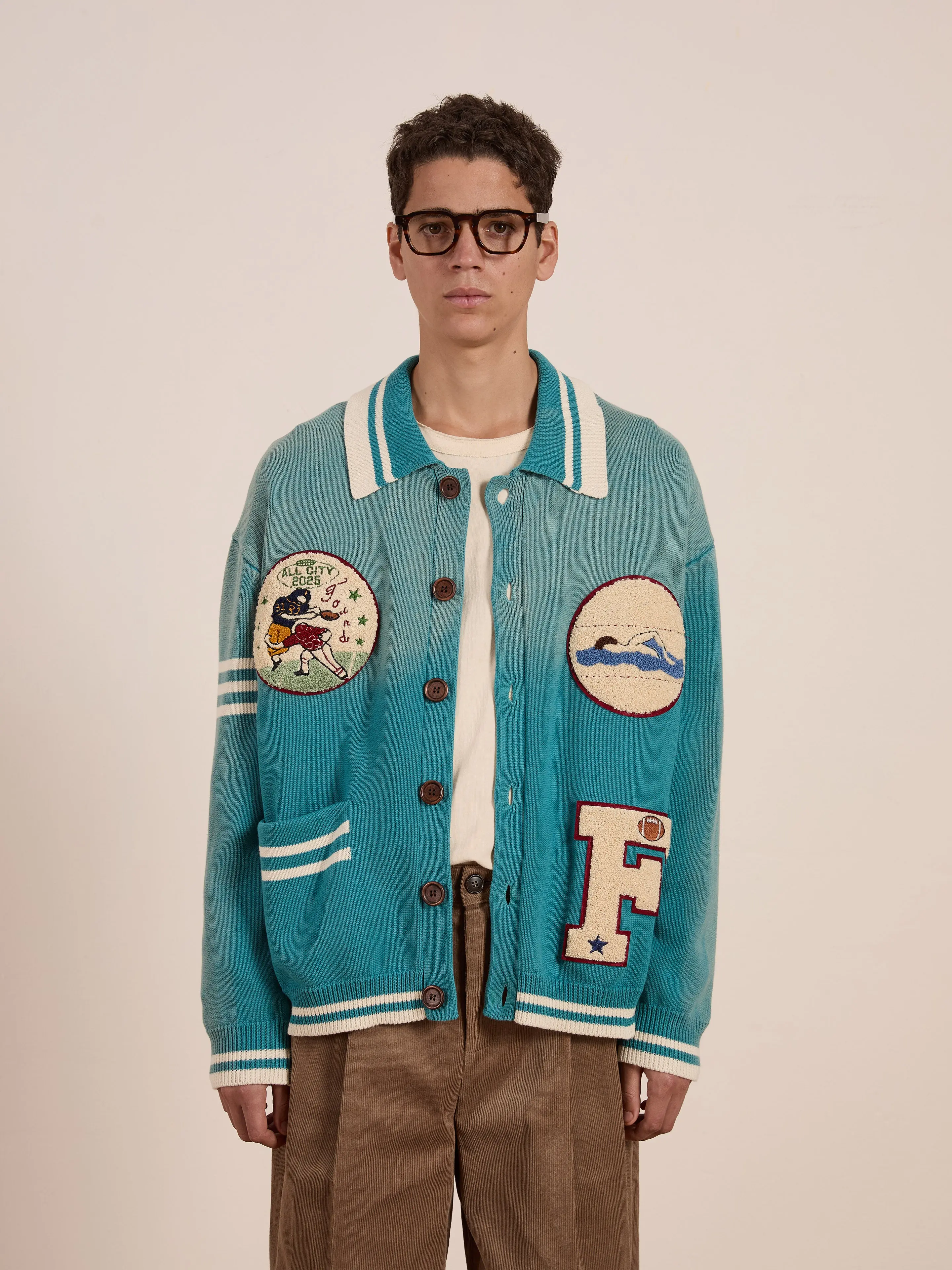 Fin Varsity Patch Collared Cardigan