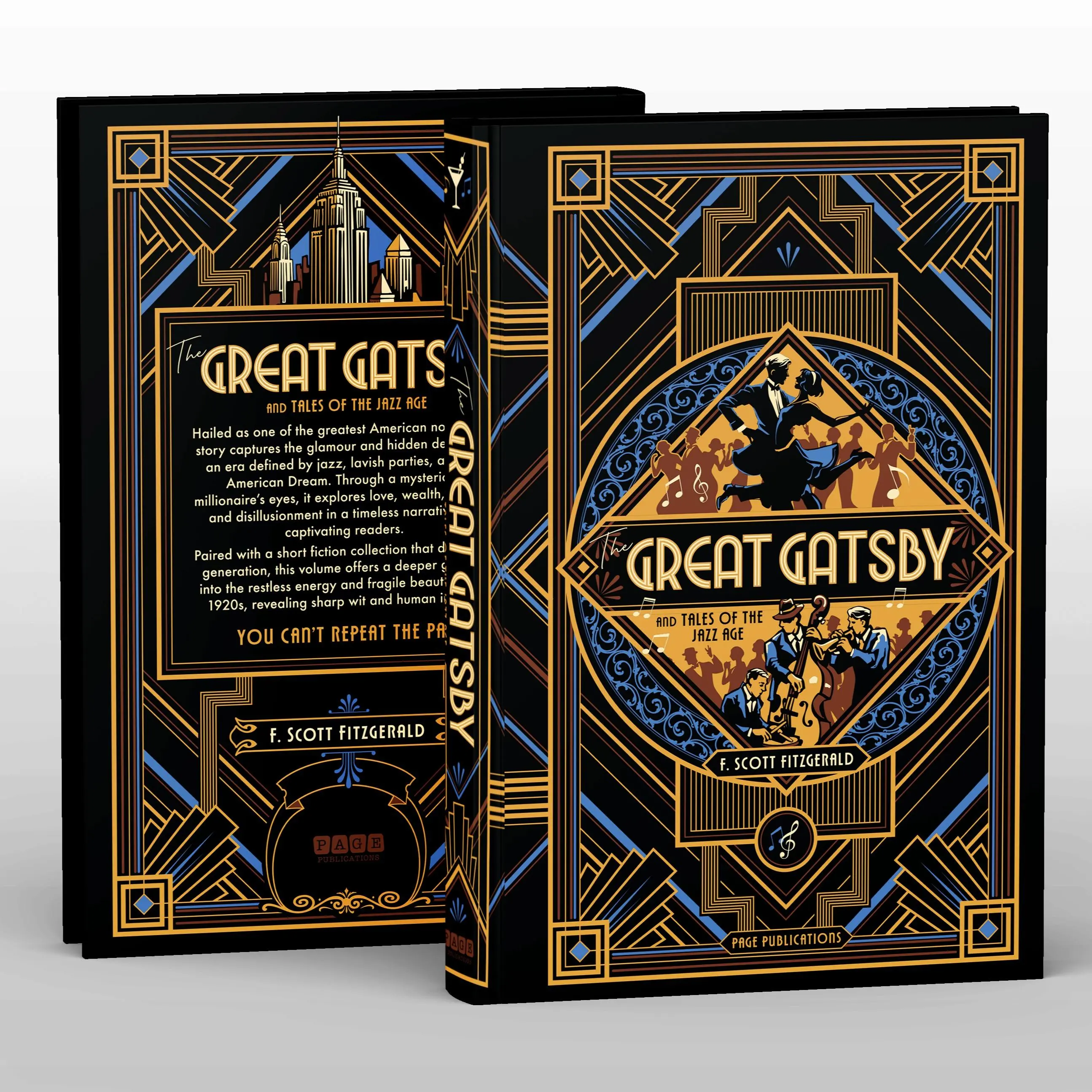F. Scott Fitzgerald Literature Collector's Edition Hardcover Books - The Great Gatsby, Tales of the Jazz Age, Debossed Cover, 3-Color Foil Accents, Art-Infused Elegant Decoration