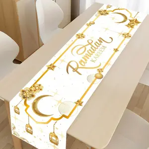 1Pcs Ramadan home decoration table runner, elegant platinum desktop decoration, durable polyester material, suitable for dining table and living room decoration during Eid al Fitr in Mubarak
