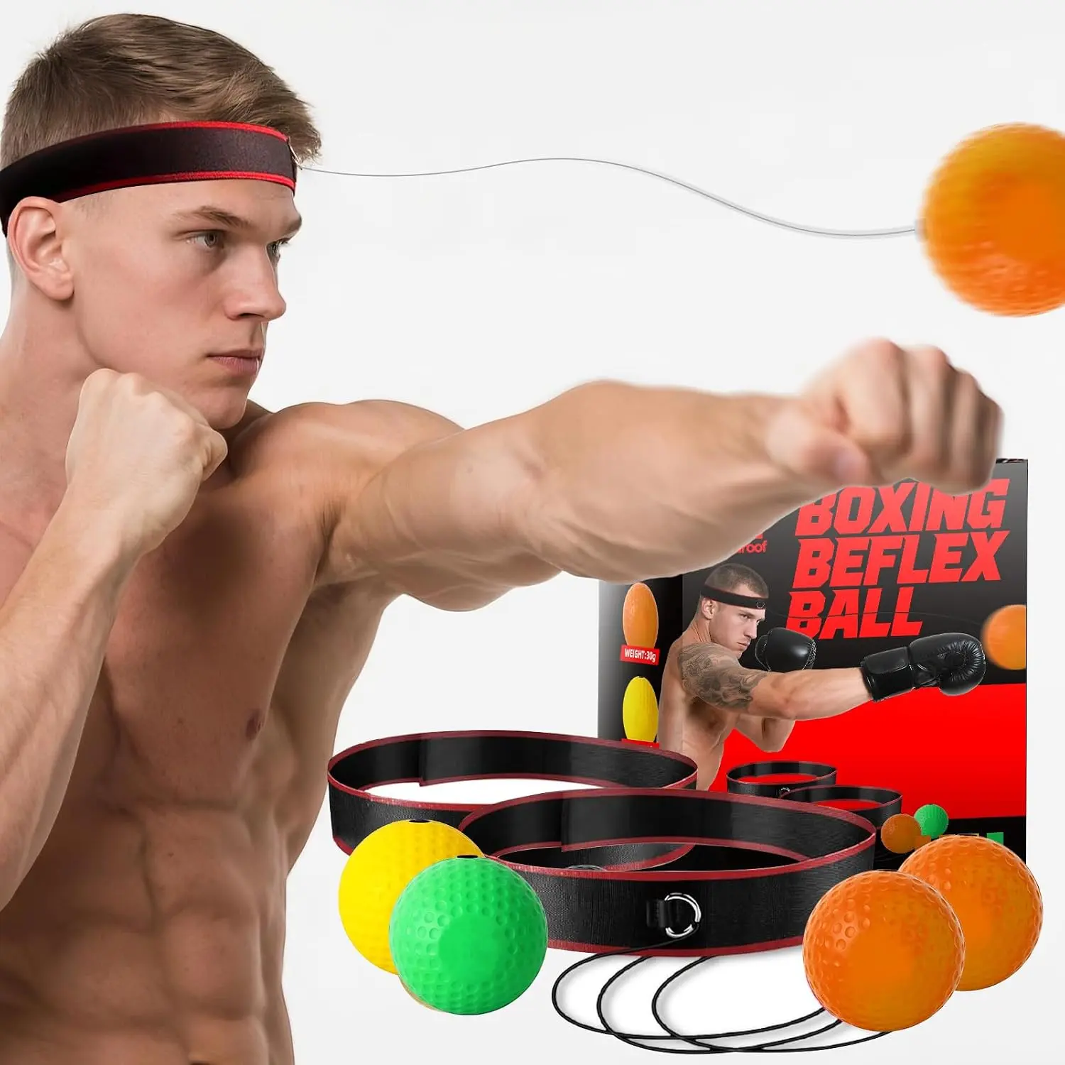 Boxing Reflex Ball Headband Set - 4-Pack Reflex Balls with 2 Adjustable Headbands for Boxing & MMA, Perfect for Improving Reaction Speed, Timing, Accuracy, Focus and Hand-Eye Coordination swardroof