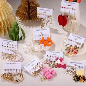 9 pack Acrylic Hoop Stud Drop Dangle Earrings Fashion Tassel Earrings Statement Stud Earrings for Women Party Jewelry Fashion Accessories