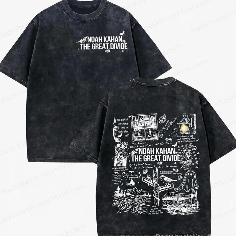 Vintage Washed Noah Kahan The Great Divide Tour Graphic Tee I'll Leave Porch Light On Folk Concert Short Sleeve Unisex Relax Fit Retro Music Fan Streetwear Casual Daily Party Adult Gift Top