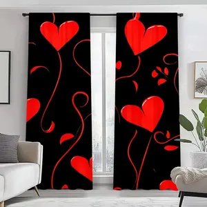 Valentine's Day Heart Curtain Set, Half-Transparent Polyester Party Home Decor, Suitable for Bedroom Living Room Dining Kitchen Office