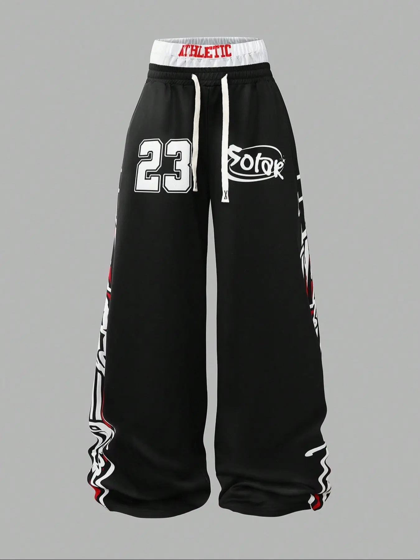 Basketball DNA Contrast - waist sports pants, Sports bottoms, Athletic Activewear, with "ATHLETIC" lettering, No. 23 graffiti, loose and drapey, street fashion, basketball fans' outfits, suitable for outdoor adventures