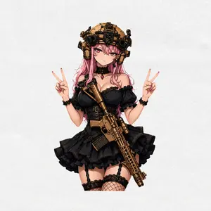 Tactical Gothic Anime Girl Vinyl Sticker, Bronze MK Rifle Waifu Decal, Cyberpunk Military Anime Waterproof Sticker