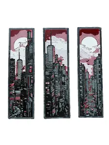 Endless Metropolis Bookmark Set – Futuristic Cityscape with Neon Tones & Glowing Moon | Dystopian-Inspired 3D Printed Bookmarks