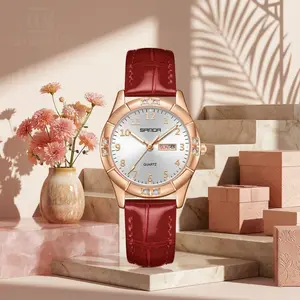 [Mother's Day Gift] Women's Classic Rose Gold Quartz Watch Elegant Rhinestone Crystal Bezel Dress Watch with Crocodile Grain Leather Strap Easy to Read Arabic Numerals & Day-Date Calendar Fashion Gift for Ladies