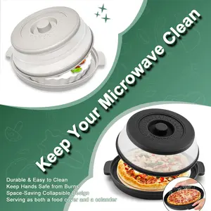Microwave Splatter Cover for Food with Anti-scald BasePlate Silicone Vented Collapsible GuardLid Plate Holder & Kitchen Colander for Meal Prep Durable Easy to Clean Space-saving Design