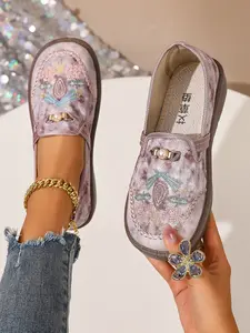 New Traditional Chinese Embroidered Loafers, Women's Spring Fall Slip-On Shoes, Soft Sole Versatile Casual Low-Top Sneakers