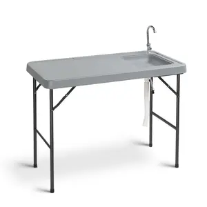 Outdoor Sink Fish Cleaning Table,Folding Fish Cleaning Table, Portable Camping Tables,Portable Camping with Cutting Tables with Sink Faucet,Outdoor Fillet Station for Picnic, Grey