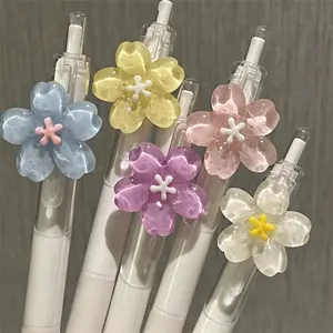 5/20Pcs floral pattern gel pens with retractable ballpoint tip design, black ink, suitable for home, school and birthday party gifts, smooth writing, Flower Pen Set