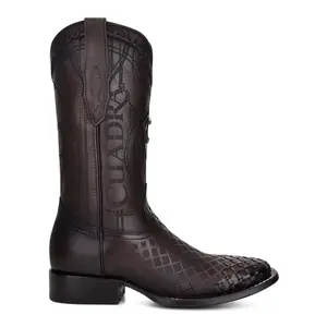 CUADRA Men's Over Black Laser & Embroidery Woven Square Toe Western Boot