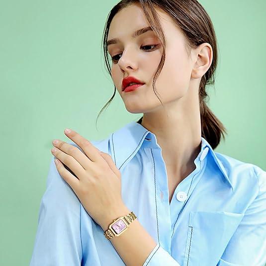 4Pcs Luxury Unisex Square Quartz Wristwatch Gold Tone Alloy Watch & Bracelet Set Multiple Color Choice Ideal Gift for Family Lovers
