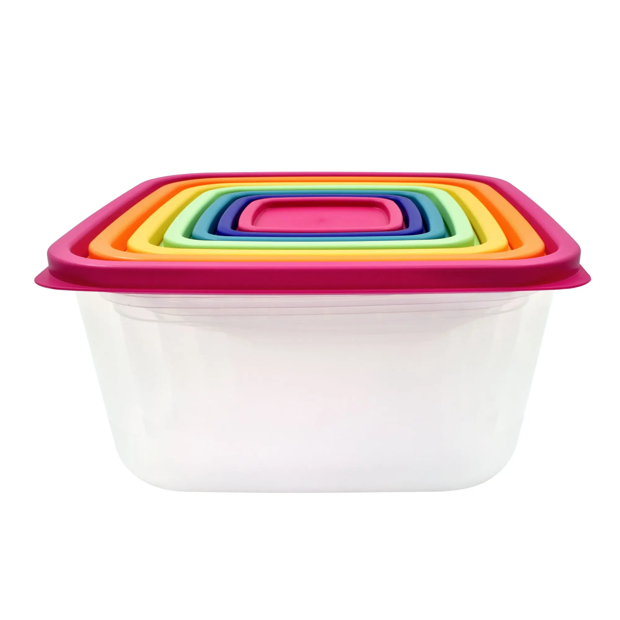 Food Storage Container Set, 14 Pieces, Rainbow Multicolour, 7 Nesting Sizes with Lids for Leftovers