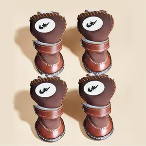 4pcs Leather Small Pet Warm Snow Boots, Holiday Decoration Shoes, Outdoor & Indoor Use for Cats Dogs, Winter Footwear, Kitten Shoes