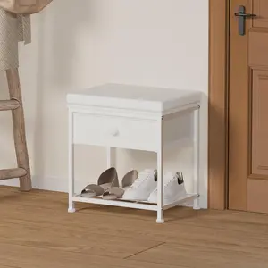 Small Shoes Bench for Entryway，Shoe Stool with Cushion， Storage Vanity stools for Makeup Room，Modern Bench Seat Chair with Rack
