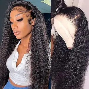 13x4 Lace Front Wigs Human Hair Pre Plucked 180 Density Brazilian Wet and Wavy Human Hair Wigs for Women Glueless Curly Lace Frontal Wig Natural Color Christmas Wigs(40 Inch)