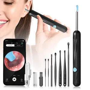 [Valentine's Day Gift] 1080P HD EarWax Removal Tool with Camera 6 Ear Spoons Set Rechargeable USB Battery Dual Power Safe Ear Care Gentle Round Handle Version