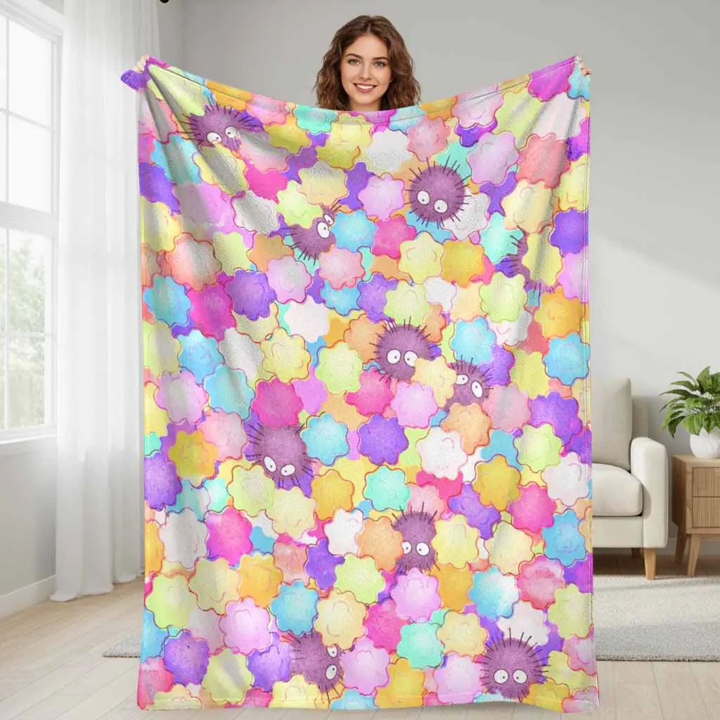Cute Fuzzy Creatures Flannel Blanket Colorful Starry Pattern Super Soft Lightweight Plush Throw Breathable Warmth Cozy Bedding Essential Perfect For Living Room Sofa Bedtime Relaxation Bedroom Decor Or Housewarming Gift