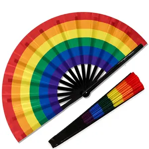 Rainbow Pattern Folding Fan, Large Folding Hand Fan for Men/Women, Hand Fan for Dance, Performance, Decoration, Gift