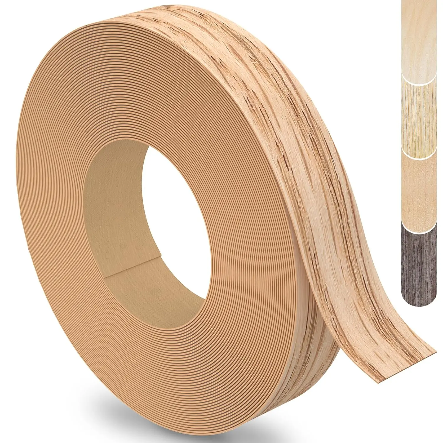 Red Oak Edge Banding, 3/4-inch x 25-foot roll—pre-glued, flexible solid wood veneer edge banding for cabinet repair.
