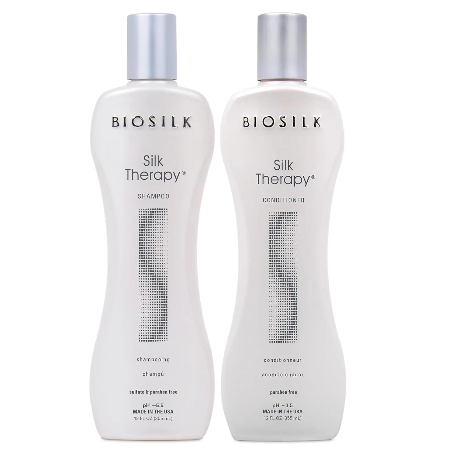 BioSilk Silk Therapy Duo Set, Shampoo & Conditioner for Gentle Cleansing, Moisturizing & Shiny Hair, Smooth, Replenished Hair, Sulfate-Free, Paraben-Free, Cruelty-Free, 12 Oz Each (Pack of 2)