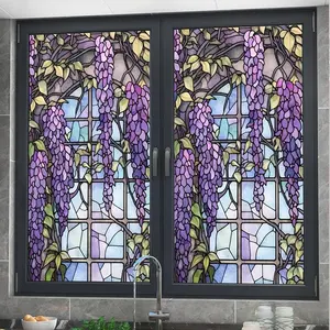 Wisteria Stained Glass Window Frosted Film Non-Adhesive Bathroom Privacy Stained Glass Window Sticker