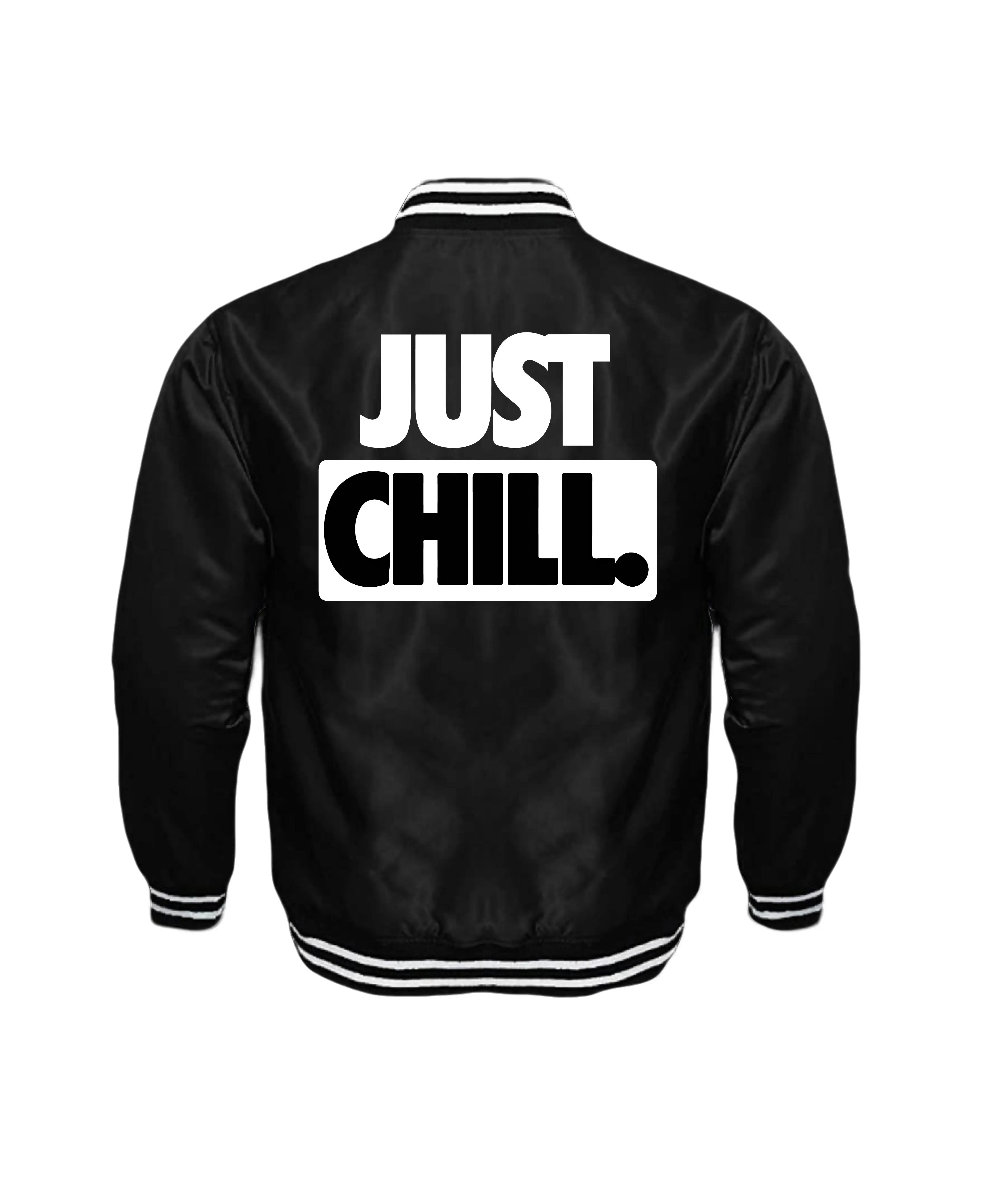Just Chill Unisex Satin Baseball Jacket Striped Trim