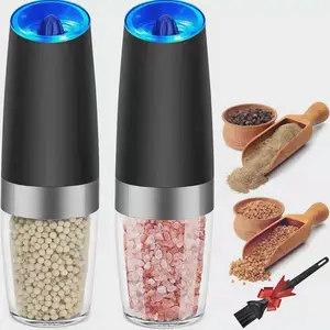 Summervibes GlowUp Gravity Electric Pepper and Salt Grinder Set-Battery Operated  Pepper and Salt Mills,Adjustable Coarseness,One-Handed Operation,Utility Brush,Ceramic Kitchen molinillo  eléctrico Seasoning Refillable Metal Spice Box Container
