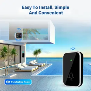 Wireless Doorbell Home Items - M488-BS Black IP44, 1 Receiver 1 Button, Easy Installation, Waterproof, Adjustable Volume, 45 Chimes, Colorful LED, 1000Ft Range